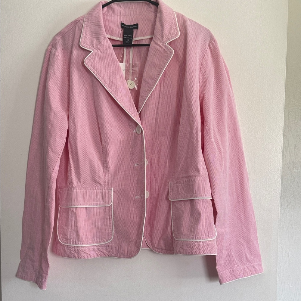 NY&CO Pink Cotton Blazer with White Piping